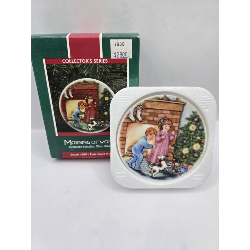 Vintage Hallmark "Morning of Wonder" Porcelain Plate Ornament  1989 W/ Stand